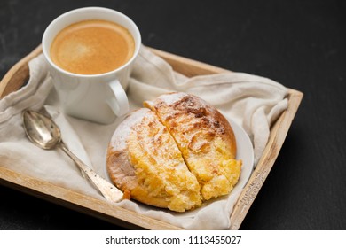 Portuguese Sweet Bread Pao De Deus With Cup Of Coffee