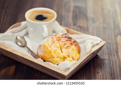 Portuguese Sweet Bread Pao De Deus With Cup Of Coffee