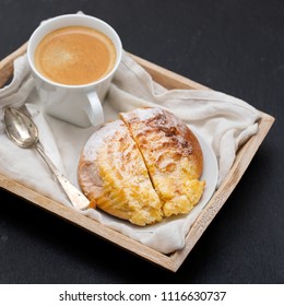 Portuguese Sweet Bread Pao De Deus With Cup Of Coffee