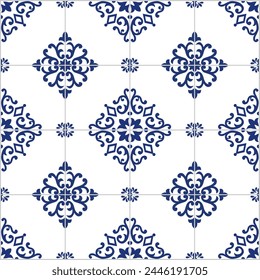 Portuguese tiles. Marian tiles in white and blue. Ceramic Tiles. Hydraulic Portuguese ceramic design. 