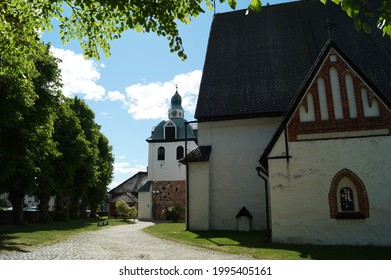 Porvoo, Finland - May 31, 2018: Porvoo Cathedral With Bell Tower, White Stone Walls With Gothic Elements, The Site Of The Opening Of The First Diet Of Finland On 28 March 1809