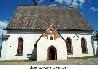 Porvoo, Finland - May 31, 2018: Porvoo Cathedral, The Site Of The Opening Of The First Diet Of Finland On 28 March 1809, Side View, White Stone Walls With Gothic Elements