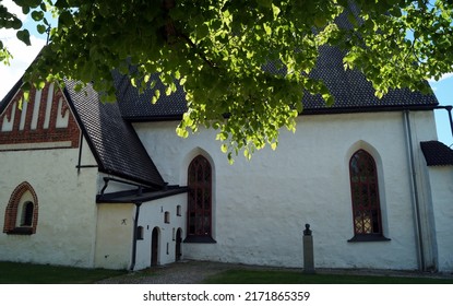 Porvoo, Finland - May 31, 2018: Porvoo Cathedral With Bell Tower, White Stone Walls With Gothic Elements, The Site Of The Opening Of The First Diet Of Finland On 28 March 1809