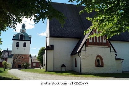 Porvoo, Finland - May 31, 2018: Porvoo Cathedral With Bell Tower, White Stone Walls With Gothic Elements, The Site Of The Opening Of The First Diet Of Finland On 28 March 1809