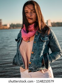 Posadas,Misiones/Argentina 1/08/2018
Teenage Woman Taking Fashion Photos Outdoors On A Sunset, Her Dress Style Is Urban And A Bit Formal