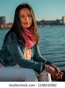 Posadas,Misiones/Argentina 1/08/2018
Teenage Woman Taking Fashion Photos Outdoors On A Sunset, Her Dress Style Is Urban And A Bit Formal