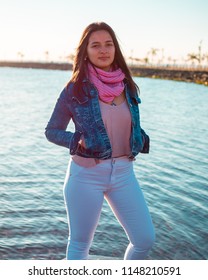 Posadas,Misiones/Argentina 1/08/2018
Teenage Woman Taking Fashion Photos Outdoors On A Sunset, Her Dress Style Is Urban And A Bit Formal