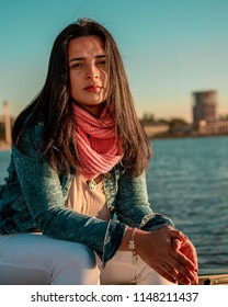 Posadas,Misiones/Argentina 1/08/2018
Teenage Woman Taking Fashion Photos Outdoors On A Sunset, Her Dress Style Is Urban And A Bit Formal