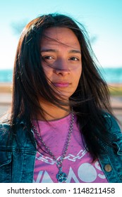 Posadas,Misiones/Argentina 1/08/2018
Teenage Woman Taking Fashion Photos Outdoors On A Sunset, Her Dress Style Is Urban And A Bit Formal