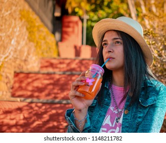 Posadas,Misiones/Argentina 1/08/2018
Teenage Woman Taking Fashion Photos Outdoors On A Sunset, Her Dress Style Is Urban And A Bit Formal