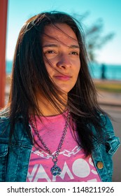 Posadas,Misiones/Argentina 1/08/2018
Teenage Woman Taking Fashion Photos Outdoors On A Sunset, Her Dress Style Is Urban And A Bit Formal