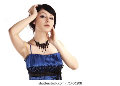 Posing in blue clothes