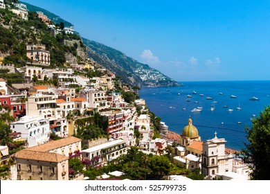 Positano View From The Amalfi Coast In Naples Campagnia Italy 