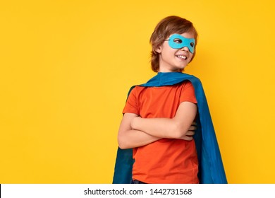 Positive boy in superhero