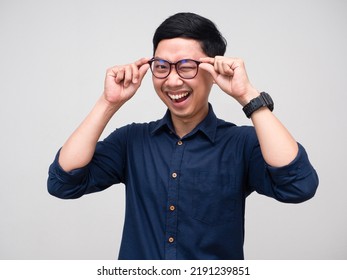 Positive Businessman Wear Glasses Cheerful Smile Close One Eye