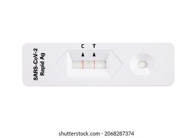 Positive covid test. Test results for Covid-19. rapid test on a white background. SARS-CoV-2 Ag Rapid Antibody Test Kit. Nasopharyngeal swab. Close up.