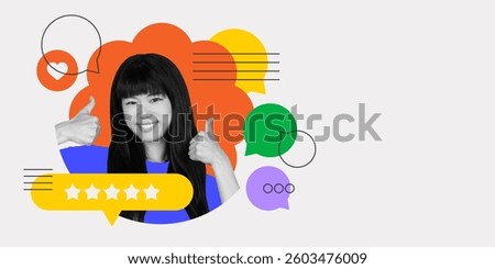 Positive experience shared through visual storytelling of trust, showing strong approval and satisfaction with colorful conversational elements. Concept of branding, testimonials, human connection.