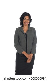 Positive Indian Business Woman Smiling Over White Background