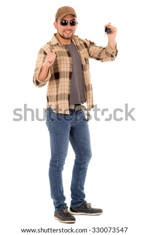 positive man with flannel shirt and cap