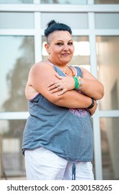 Positive Middle Age Woman With Cherokee Haircut