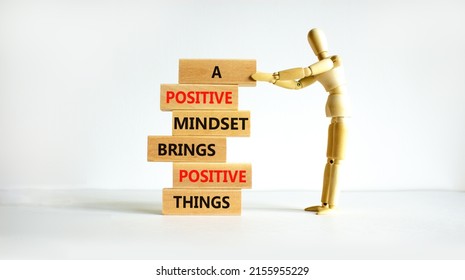 Positive Mindset Symbol. Wood Blocks With Words A Positive Mindset Brings Positive Results. Beautiful White Background Businessman Model. Business Motivational Positive Mindset Concept. Copy Space.