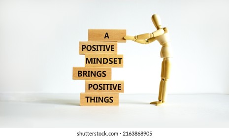 Positive Mindset Symbol. Wood Blocks With Words A Positive Mindset Brings Positive Results. Beautiful White Background Businessman Model. Business Motivational Positive Mindset Concept. Copy Space.