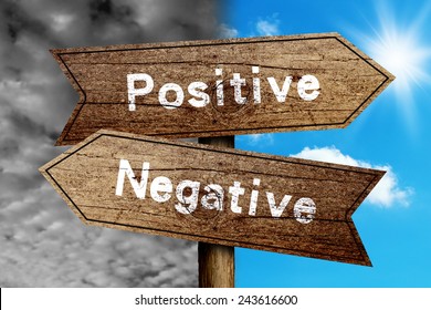 Positive Or Negative Concept Road Sign With Cloudy And Sunny Sky Background.