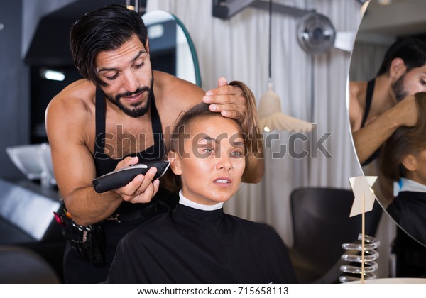 Positive Sexy Adult Hairdresser Working Hair Stock Photo Edit Now