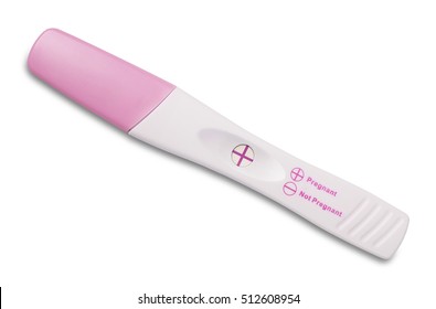 Positive White Plastic Pregnancy Test Isolated on White Background.