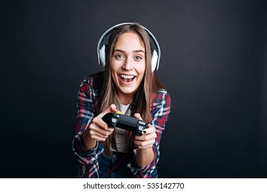 Positive Woman Playign Video Games