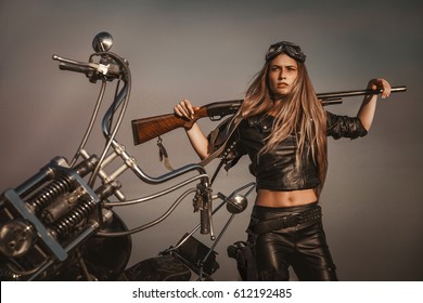 A post apocalyptic girl and a motorcycle. Memoirs of Mad Max