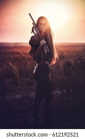 A post apocalyptic girl at sunset. Memoirs of Mad Max