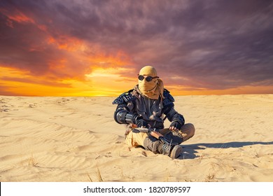 Post Apocalyptic Warrior In The Desert.