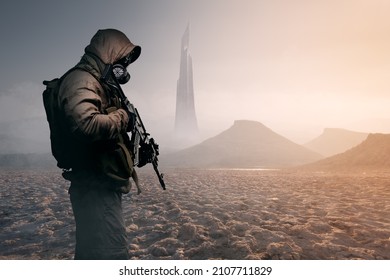 Post Apocalyptic Warrior In The Desert.