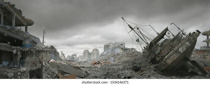 Post apocalyptic wasteland and city of ruins.