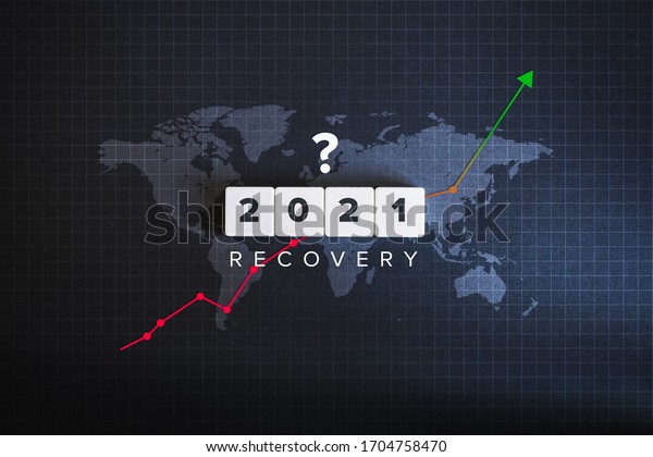 Post COVID-19 Global Economic Recovery and\
World Economy in 2021. Business, Financial, Industrial and Market\
Sector Comeback and Upturn. Up Arrow Stock Chart with World Map on\
the Black Background.