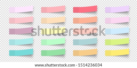 Post note stickers with shadow. Vector color paper sticky memos. Colorful school tags. Label sticker list