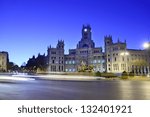 Post Office Building and fountain at Cibeles Square at morning in Madrid, Spain.