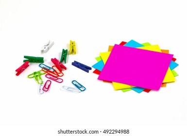 Post It Paper Note / Collection Of Colorful Post It Paper Note On White Background / Empty Colorful Post Its On White Background.