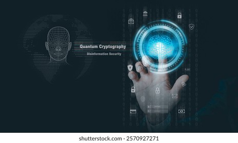 Post Quantum Cryptography and Disinformation Security concept. Digital transformation towards Quantum Deep Learning Artificial Intelligence AI Technology Computing Innovation Big Data Algorithms
