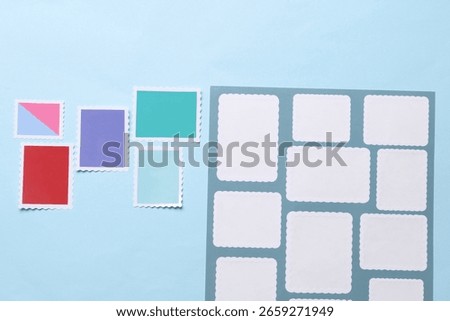 Post stamp set with frames and borders. Template for mail, postcard, letter