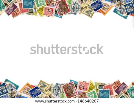 Postage stamps from many different countries, copy space