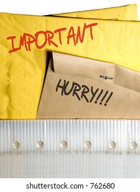 Postal case with envelopes in a rush