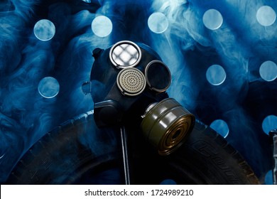 Post-apocalyptic Concept. Gas Mask Abstract Background. Toxic, Gas Mask. Female Model.