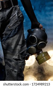 Post-apocalyptic Concept. Gas Mask Abstract Background. Toxic, Gas Mask. Female Model.