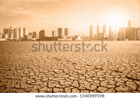 Post-apocalyptic landscape. City after the effects of global warming. Climate changes concept.