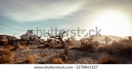 Post-apocalyptic-like landscape in the Tabernas desert in Almeria SpainNature Travel Southern Europe driest and warmest region