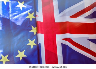 Post-Brexit problem. eu vs uk flag concept Deal on Northern Ireland