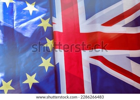 Post-Brexit problem. eu vs uk flag concept Deal on Northern Ireland