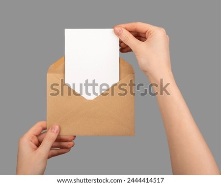 Similar – Image, Stock Photo Envelope with paper hand drawn flowers deco arrangement on neutral background. Greetings concept, invitation, wedding birthday card.